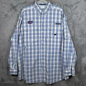 Columbia Super Bonehead Florida Gators Fishing Shirt L Plaid Long Sleeve Vented